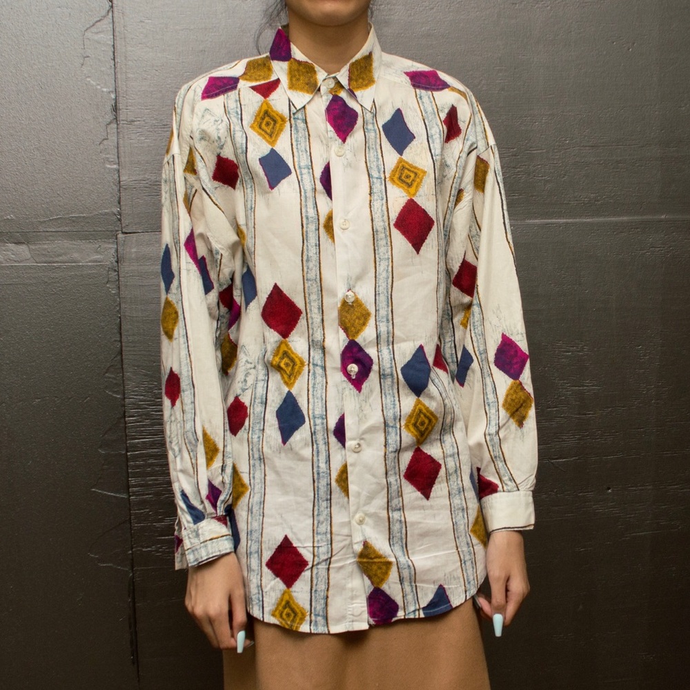 Vintage STRUCTURE diamond design long sleeve western style shirt